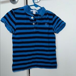 Burberry Blue and Black Striped Polo Shirt